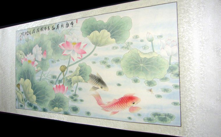 工笔荷花鲤鱼图- 第一字画网Powered by Hishop